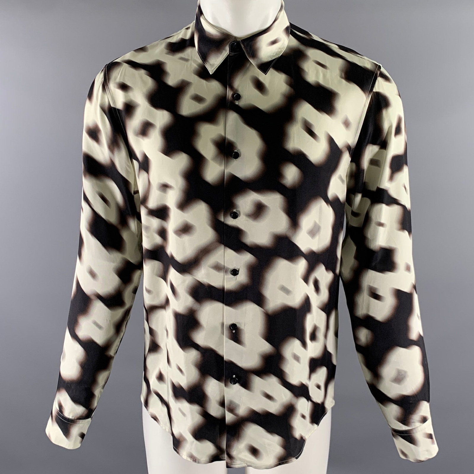 Sandro Size S White Black Hazy Floral Viscose Long Sleeve Shirt